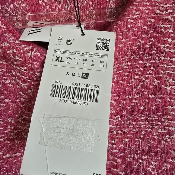 ZARA, New, Pink Tweed Texutred Weave Knit Cropped Blogger Fav Cardigan SZ XL - Picture 12 of 15